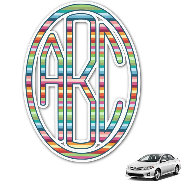Custom Retro Horizontal Stripes Monogram Car Decal (Personalized)