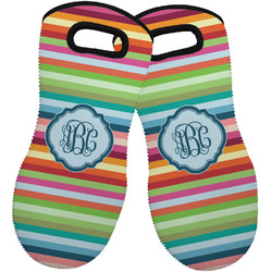 Retro Horizontal Stripes Neoprene Oven Mitts - Set of 2 w/ Monogram