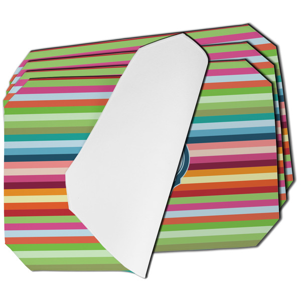Custom Retro Horizontal Stripes Dining Table Mat - Octagon - Set of 4 (Single-Sided) w/ Monogram
