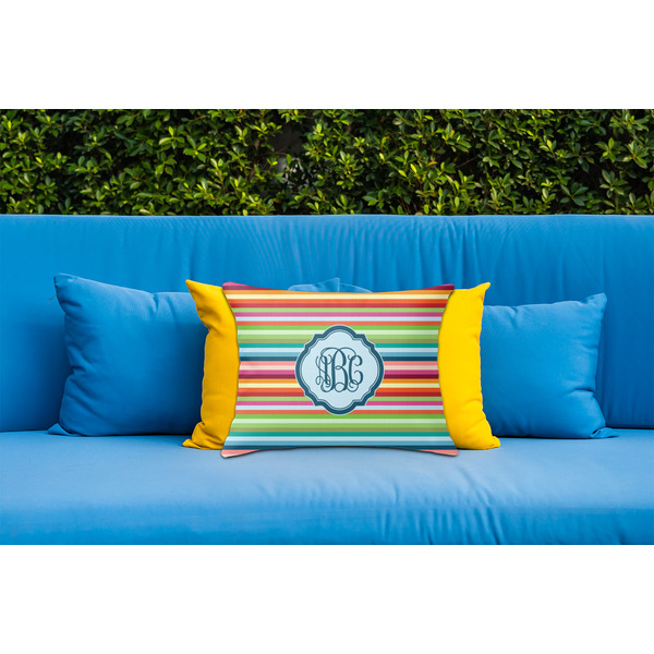Retro Horizontal Stripes Outdoor Throw Pillow  - LIFESTYLE (Rectangular - 20x14)
