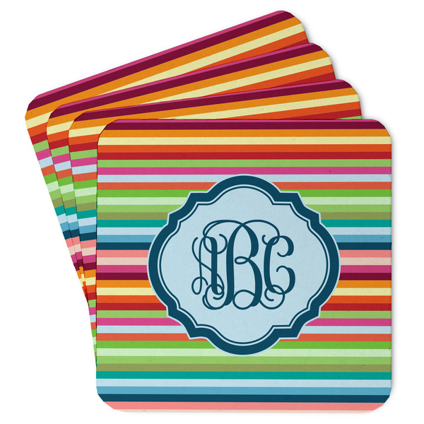 Custom Retro Horizontal Stripes Paper Coasters w/ Monograms