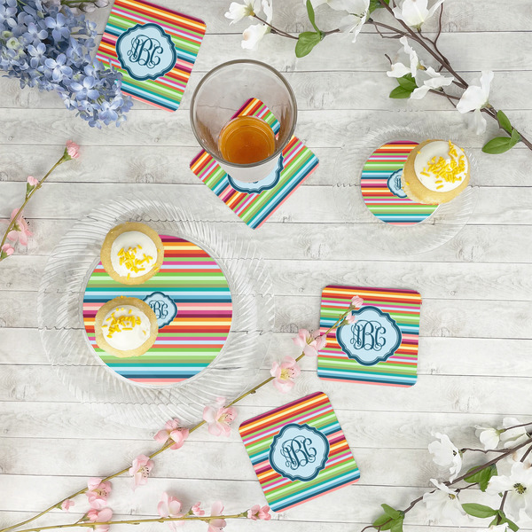 Retro Horizontal Stripes Paper Coasters - In Context