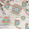 Retro Horizontal Stripes Party Supplies Combination Image - All items - Plates, Coasters, Fans