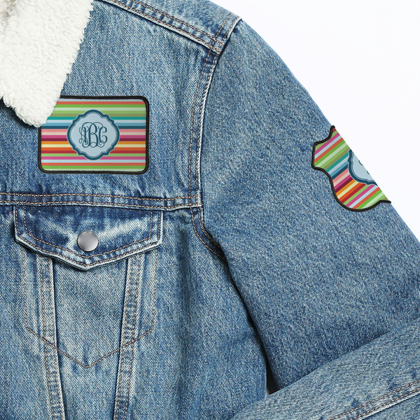Retro Horizontal Stripes Patches Lifestyle Jean Jacket Detail