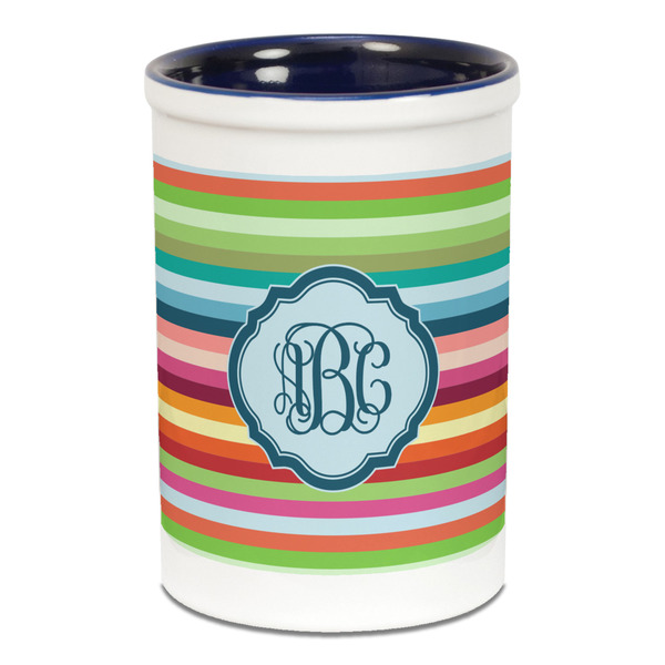 Retro Horizontal Stripes Pencil Holder - Blue