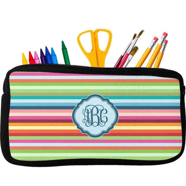 Custom Retro Horizontal Stripes Neoprene Pencil Case (Personalized)