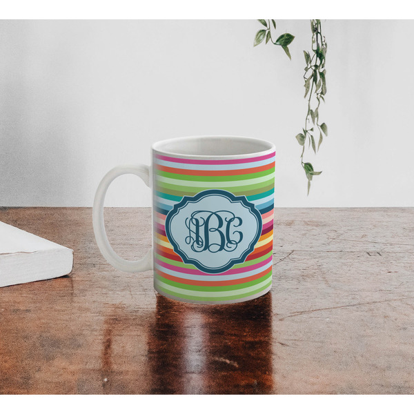 Retro Horizontal Stripes Personalized Coffee Mug - Lifestyle