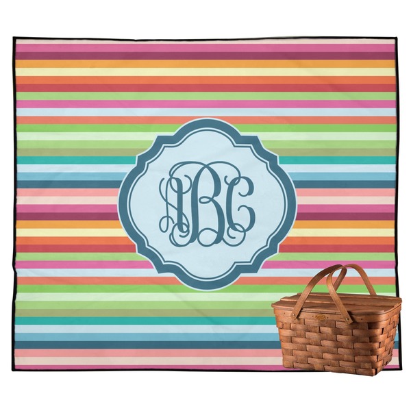 Custom Retro Horizontal Stripes Outdoor Picnic Blanket (Personalized)