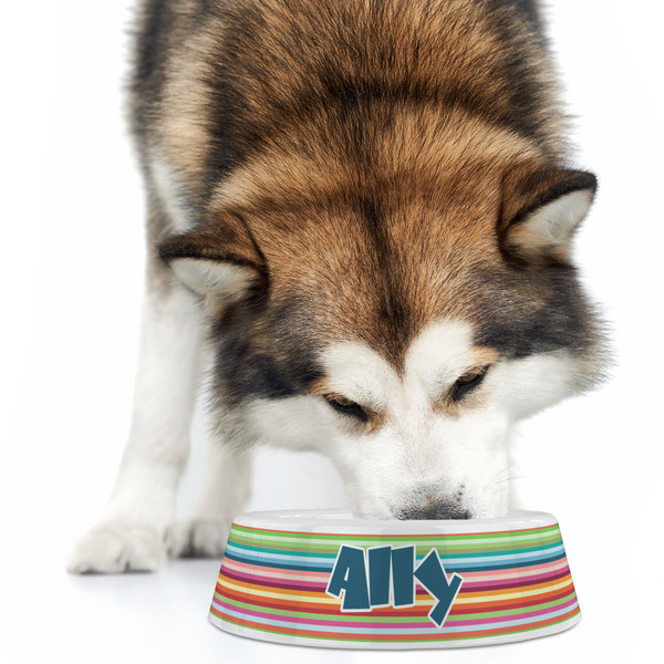 Retro Horizontal Stripes Plastic Pet Bowls - Large - LIFESTYLE