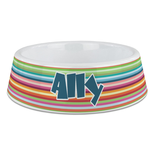 Custom Retro Horizontal Stripes Plastic Dog Bowl - Large (Personalized)