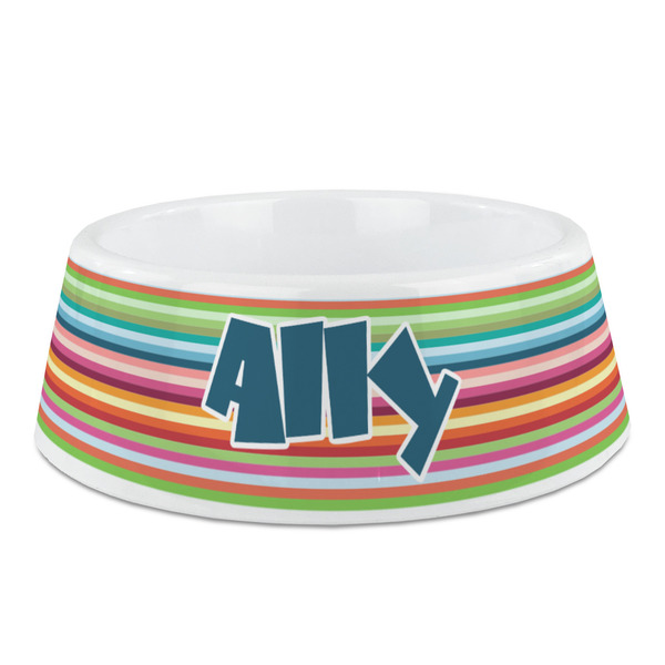 Custom Retro Horizontal Stripes Plastic Dog Bowl (Personalized)