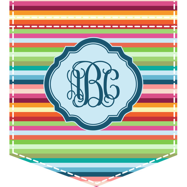 Custom Retro Horizontal Stripes Iron On Faux Pocket (Personalized)