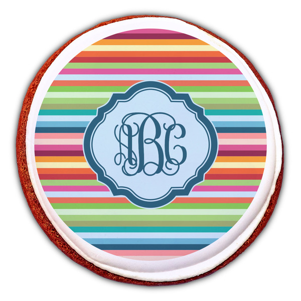 Retro Horizontal Stripes Printed Icing Circle - Large - On Cookie