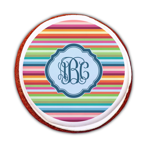 Retro Horizontal Stripes Printed Icing Circle - Medium - On Cookie