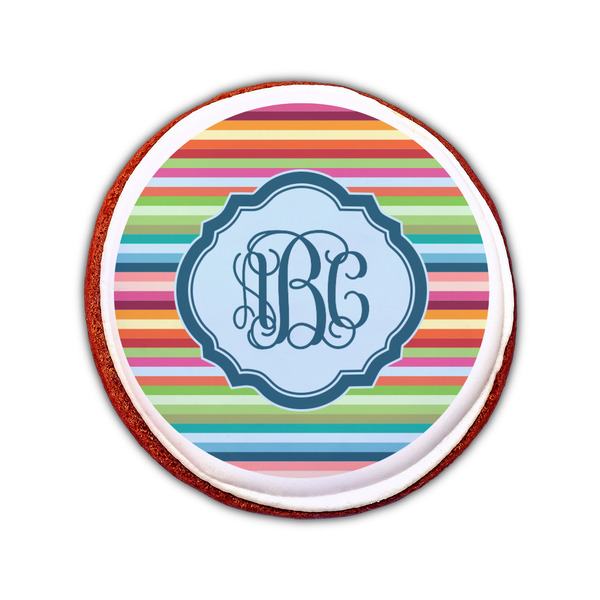 Retro Horizontal Stripes Printed Icing Circle - Small - On Cookie