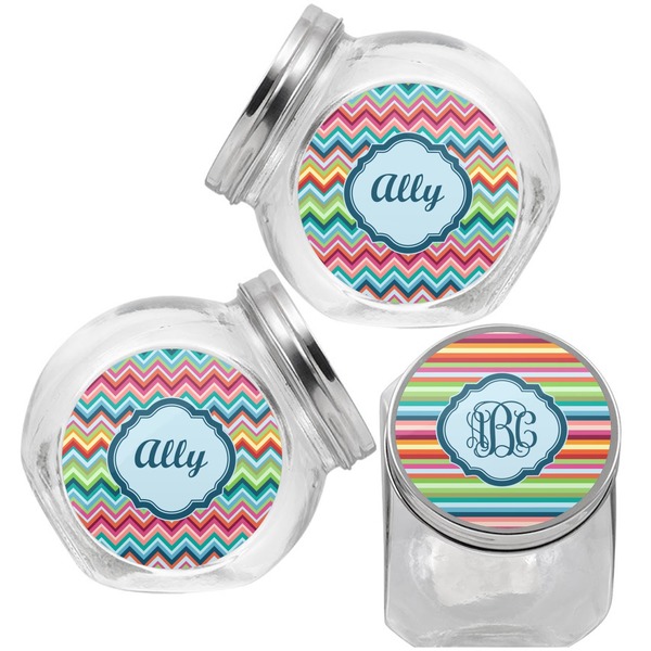 Retro Horizontal Stripes Puppy Treat Jar - Top Left Right