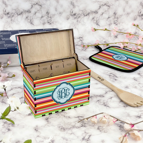 Retro Horizontal Stripes Recipe Box - Full Color - In Context