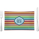 Retro Horizontal Stripes Glass Rectangular Lunch / Dinner Plate w/ Monogram