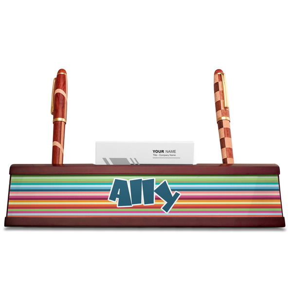 Retro Horizontal Stripes Red Mahogany Nameplates with Business Card Holder - Straight