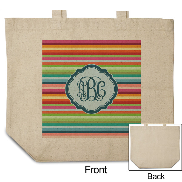 Retro Horizontal Stripes Reusable Cotton Grocery Bag - Front & Back View