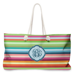 Retro Horizontal Stripes Large Tote Bag with Rope Handles (Personalized)