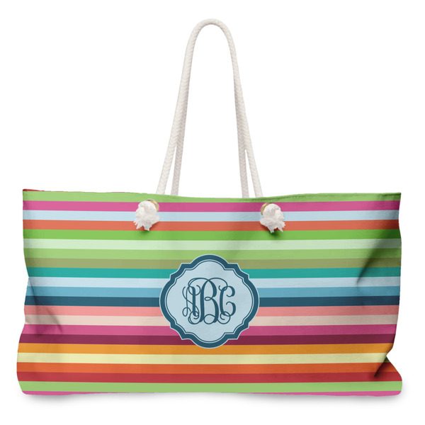 Custom Retro Horizontal Stripes Large Tote Bag with Rope Handles (Personalized)