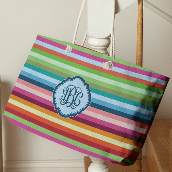 Retro Horizontal Stripes Large Rope Tote - Life Style