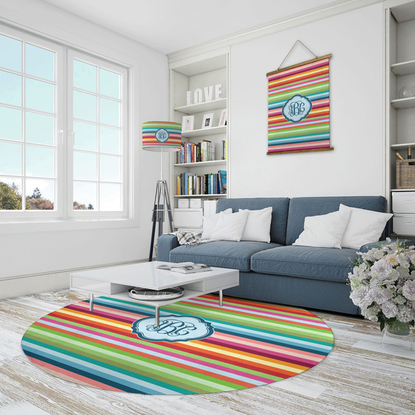 Retro Horizontal Stripes Round Area Rug - IN CONTEXT