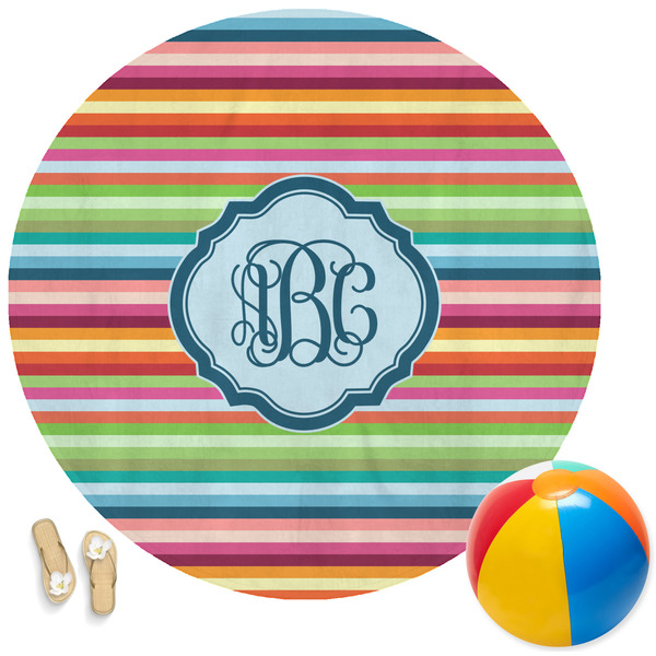 Custom Retro Horizontal Stripes Round Beach Towel (Personalized)