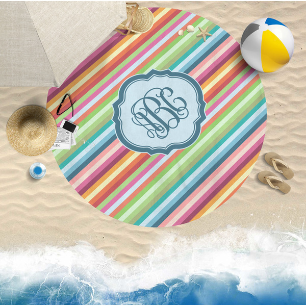 Retro Horizontal Stripes Round Beach Towel Lifestyle