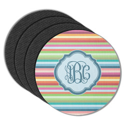 Retro Horizontal Stripes Round Rubber Backed Coasters - Set of 4 (Personalized)