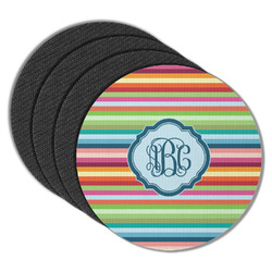 Retro Horizontal Stripes Round Rubber Backed Coasters - Set of 4 (Personalized)