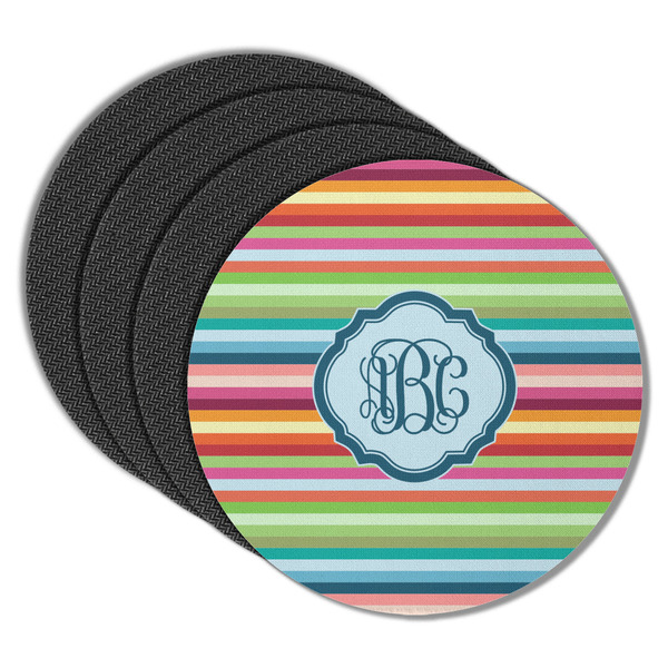 Retro Horizontal Stripes Round Coaster Rubber Back - Main