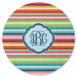 Retro Horizontal Stripes Round Rubber Backed Coaster (Personalized)
