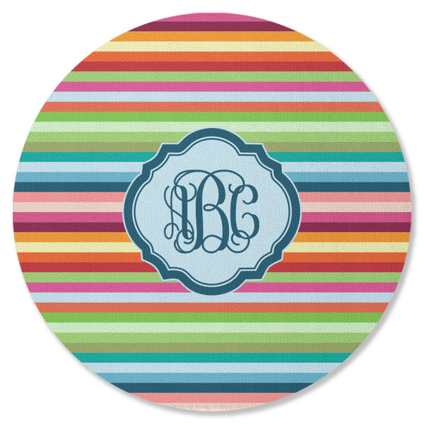 Retro Horizontal Stripes Round Coaster Rubber Back - Single