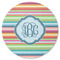 Retro Horizontal Stripes Round Rubber Backed Coaster (Personalized)
