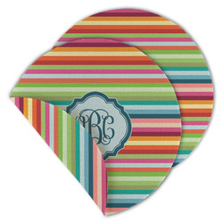 Retro Horizontal Stripes Round Linen Placemat - Double Sided (Personalized)
