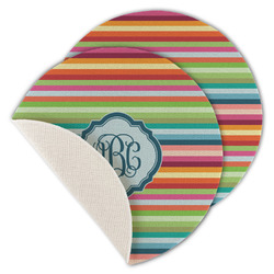 Retro Horizontal Stripes Round Linen Placemat - Single Sided - Set of 4 (Personalized)