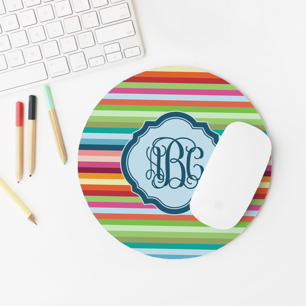 Retro Horizontal Stripes Round Mousepad - LIFESTYLE 2