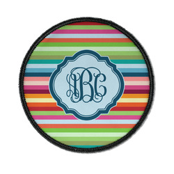 Retro Horizontal Stripes Iron On Round Patch w/ Monogram