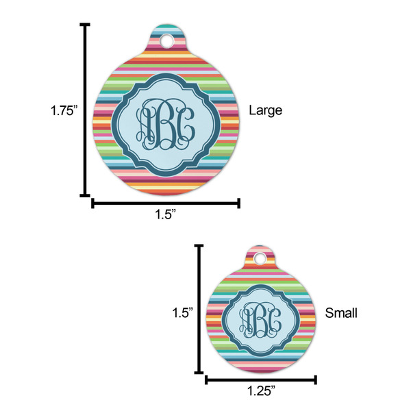 Retro Horizontal Stripes Round Pet ID Tag - Large - Comparison Scale
