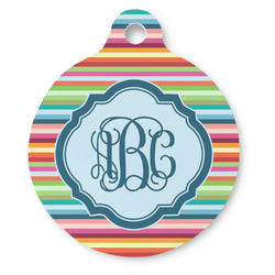 Retro Horizontal Stripes Round Pet ID Tag (Personalized)