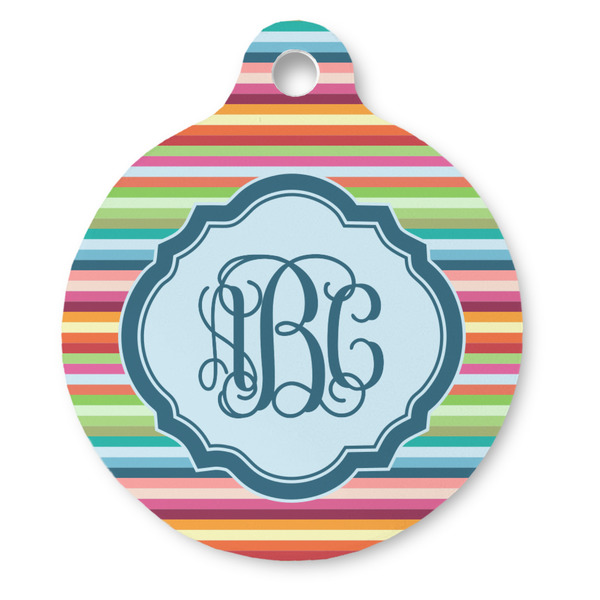 Custom Retro Horizontal Stripes Round Pet ID Tag (Personalized)