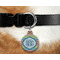 Retro Horizontal Stripes Round Pet Tag on Collar & Dog