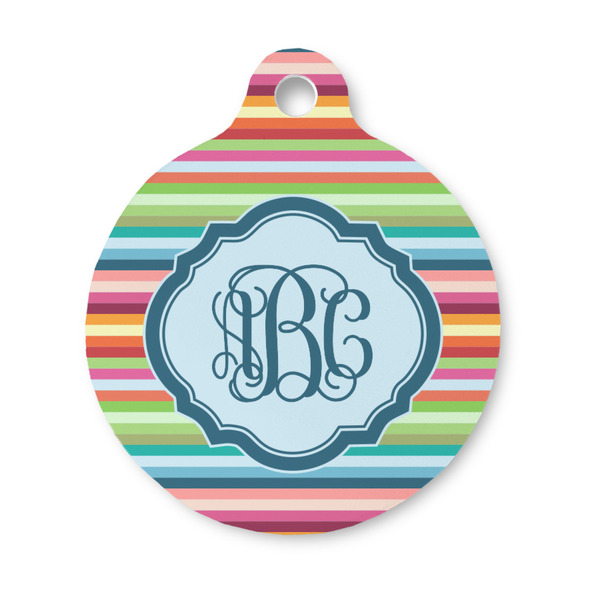 Custom Retro Horizontal Stripes Round Pet ID Tag - Small (Personalized)