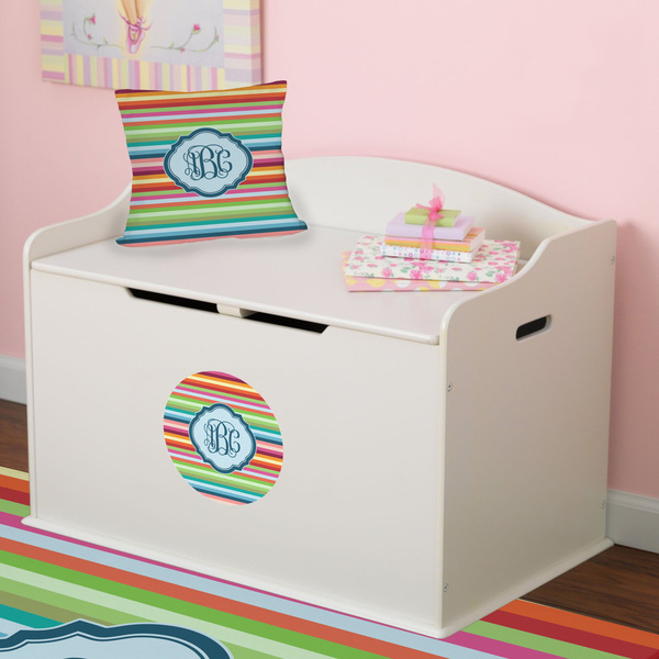 Retro Horizontal Stripes Round Wall Decal on Toy Chest