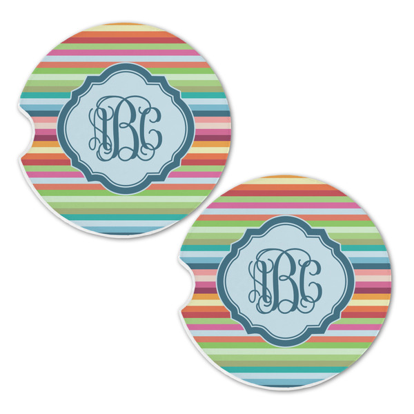 Retro Horizontal Stripes Sandstone Car Coasters - Set of 2