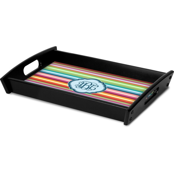 Retro Horizontal Stripes Serving Tray Black - Corner