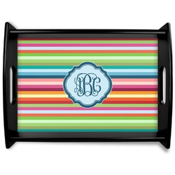 Retro Horizontal Stripes Black Wooden Tray - Large (Personalized)