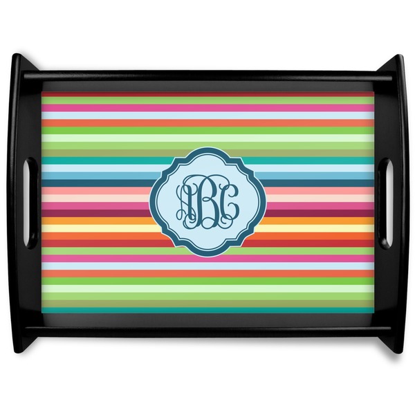 Custom Retro Horizontal Stripes Black Wooden Tray - Large (Personalized)
